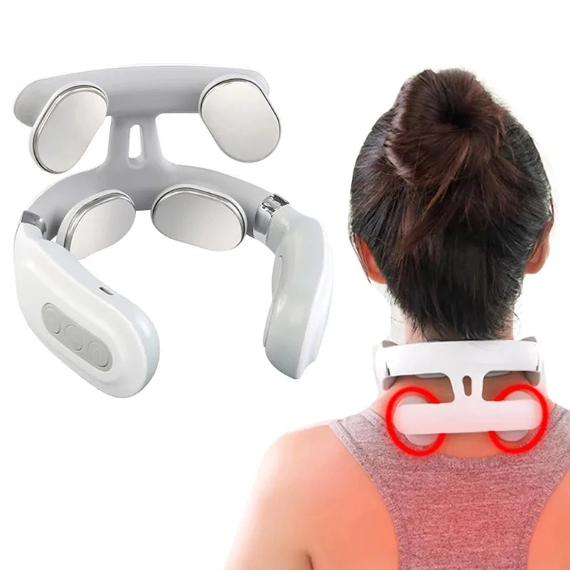 Four Heads USB Neck Massager With Heating And Breathing Light