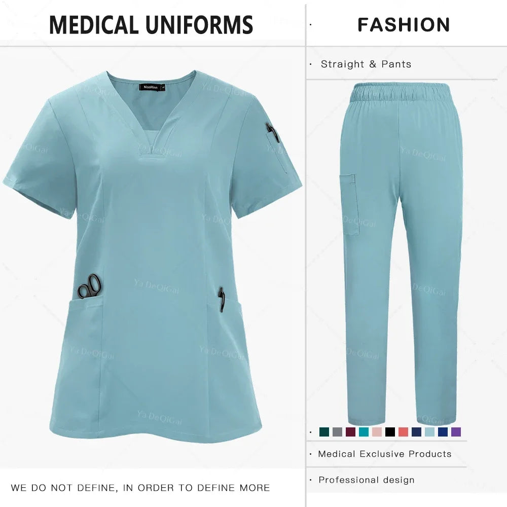 Nursing Scrubs Sets Unisex Medical Uniform Tops Pants
