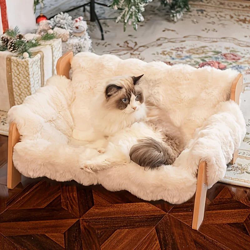 Elevated Solid Wood Pet Couch Bed for Cats and Dogs