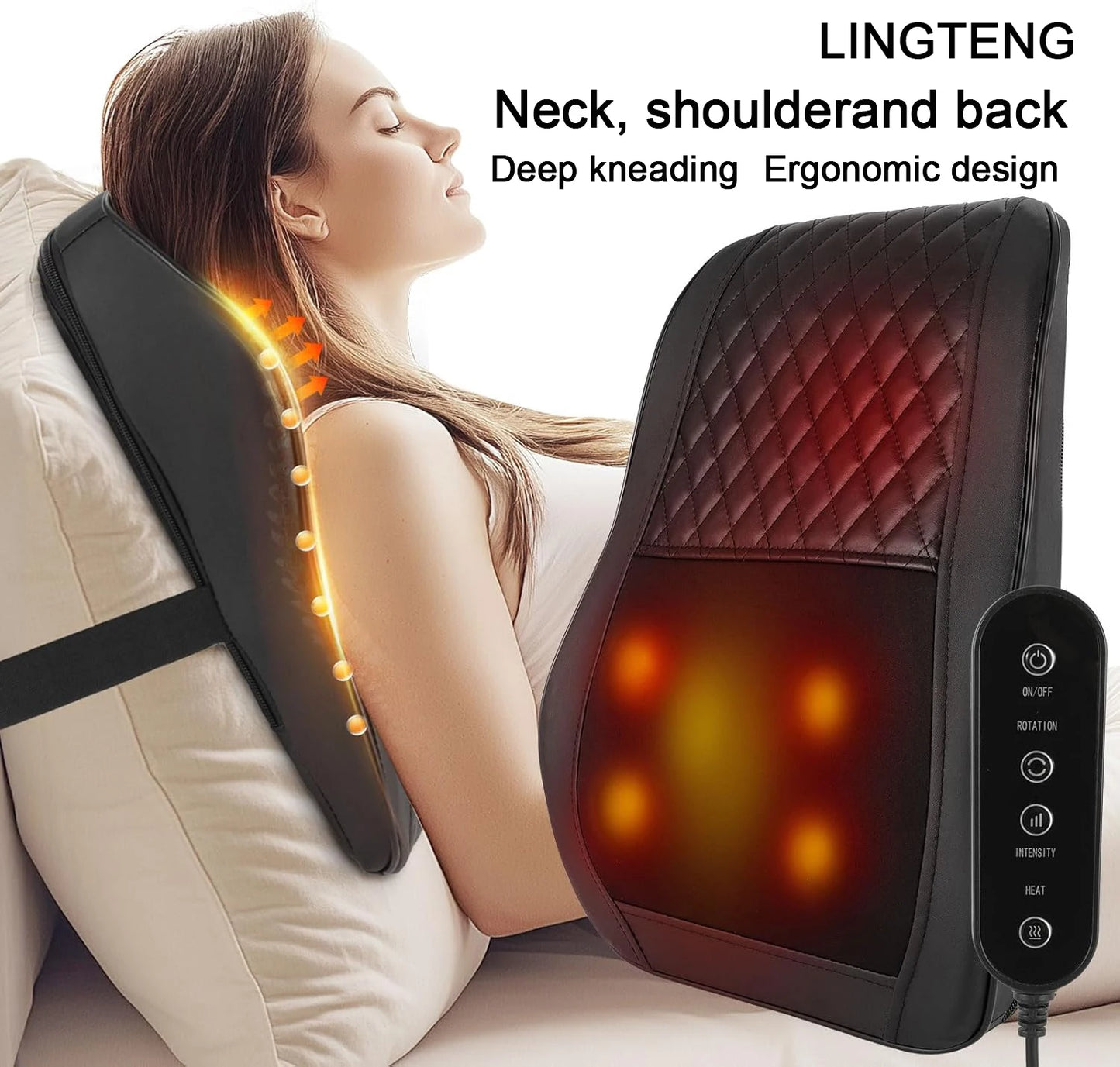 LINGTENG Hot Compress 3D Kneading Back Massager USB Rechargeable