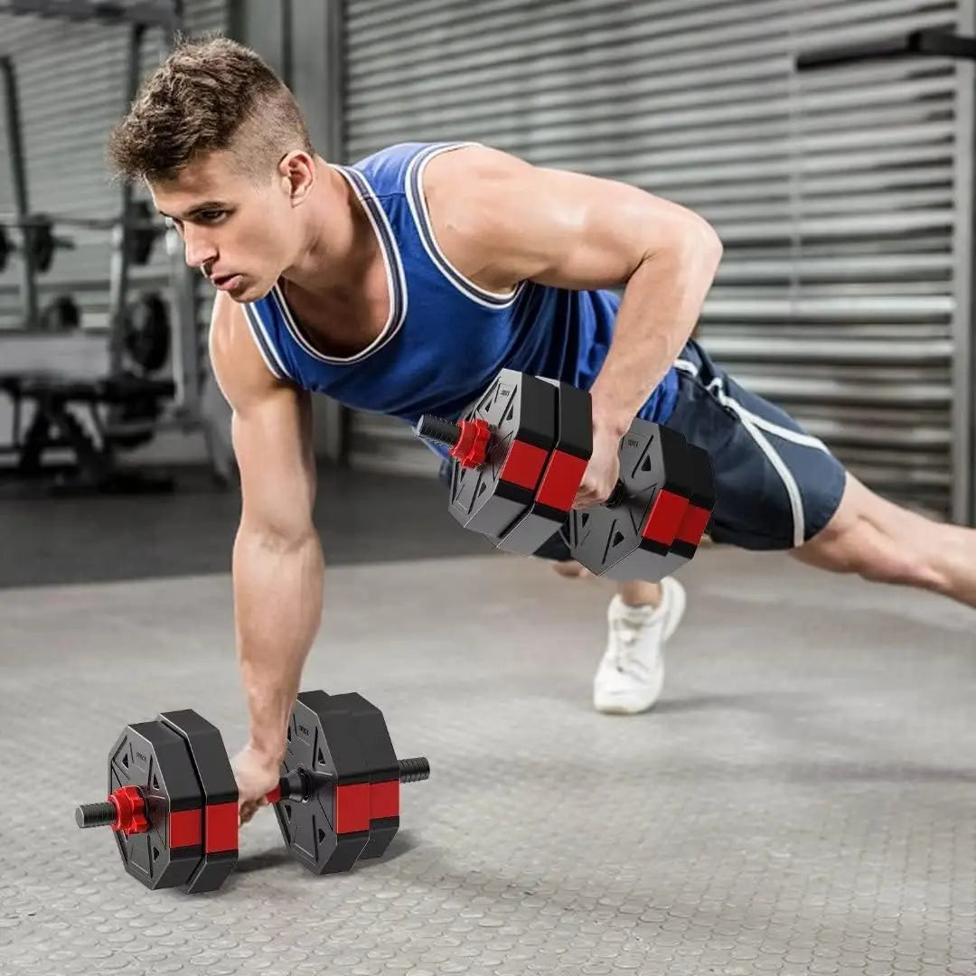 Adjustable Dumbbell To Barbell Fitness Set 44 Pounds Anti Slip Grip 3 In 1