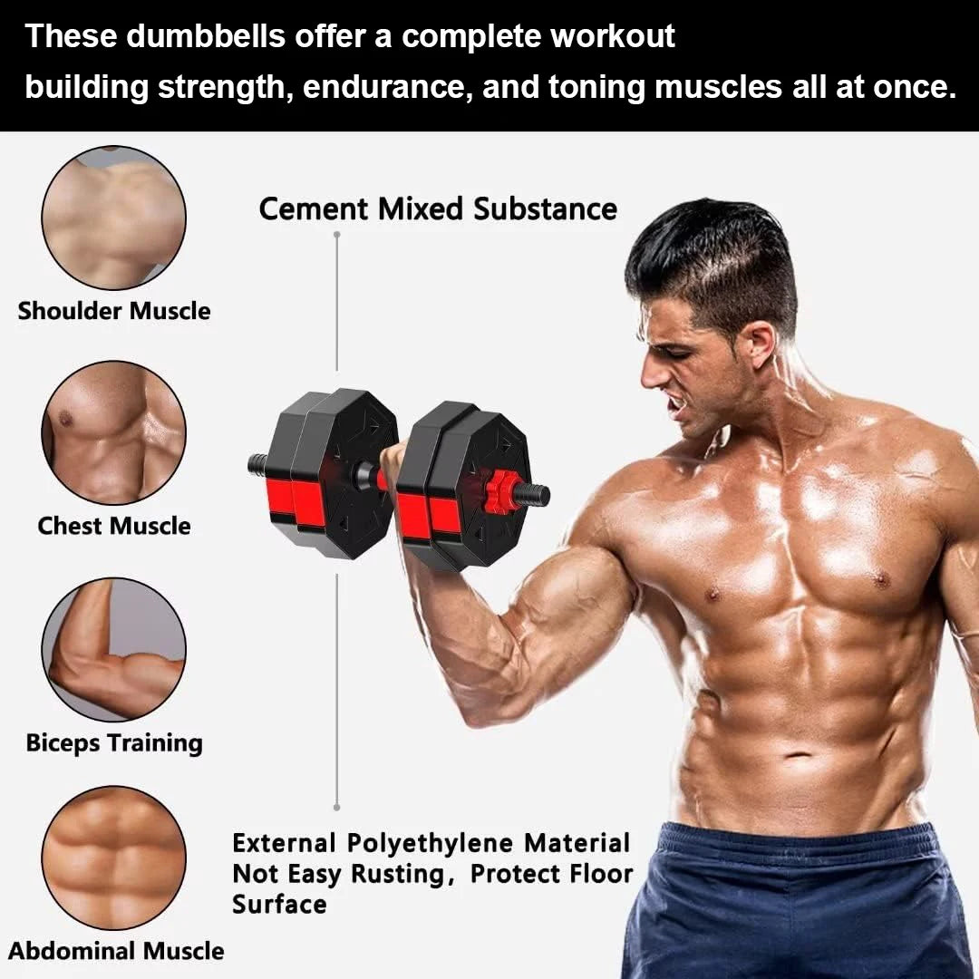 Adjustable Dumbbell To Barbell Fitness Set 44 Pounds Anti Slip Grip 3 In 1