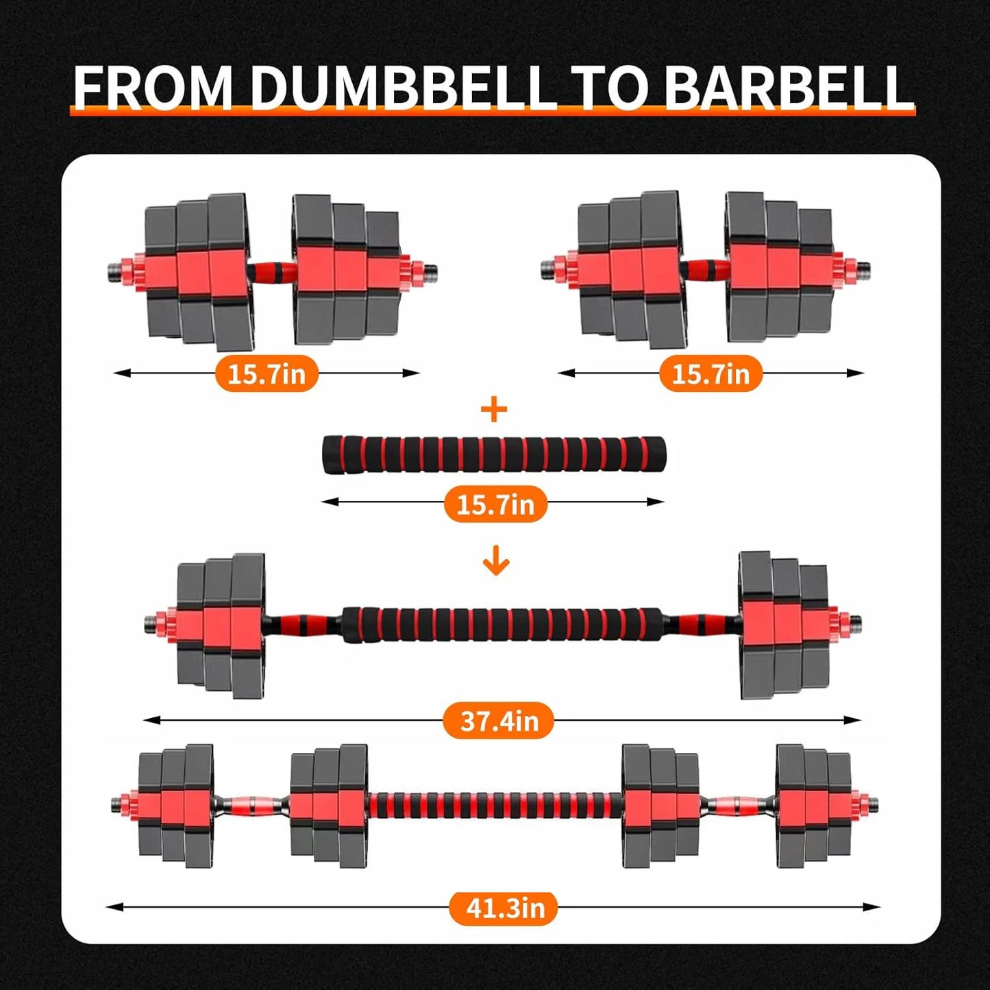 Adjustable Dumbbell To Barbell Fitness Set 44 Pounds Anti Slip Grip 3 In 1