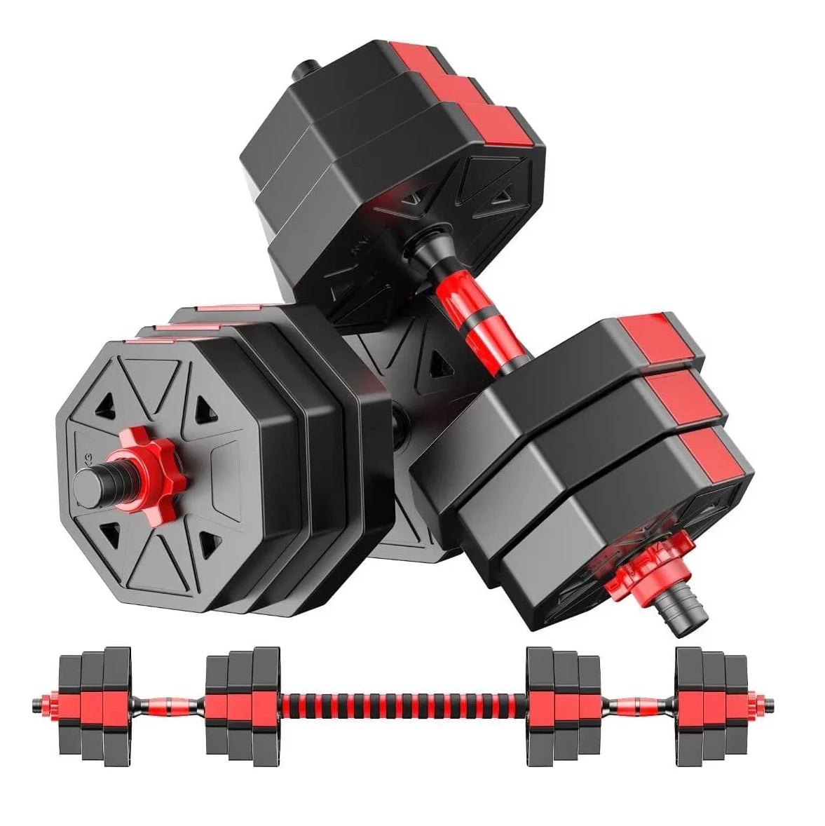 Adjustable Dumbbell To Barbell Fitness Set 44 Pounds Anti Slip Grip 3 In 1