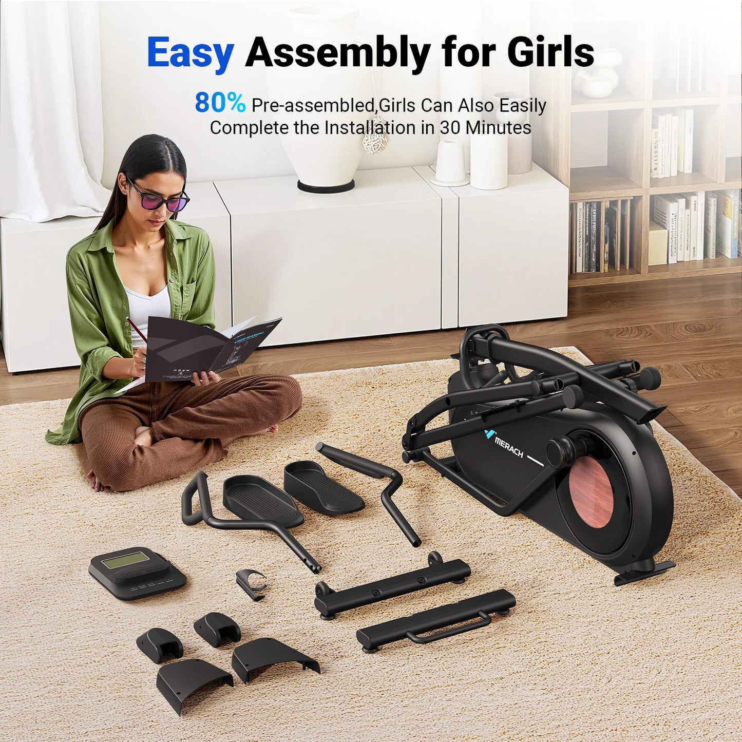 MERACH Elliptical Trainer Magnetic Drive System 8 Resistance Levels