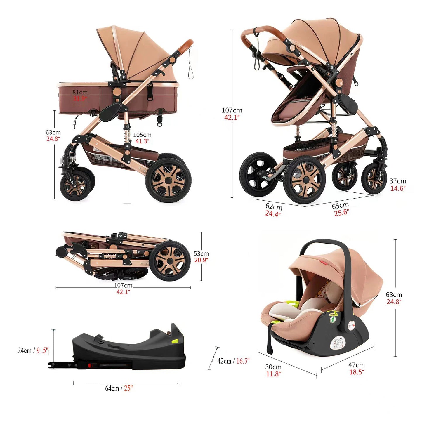SteAnny Baby Stroller Travel System With Isofix Base