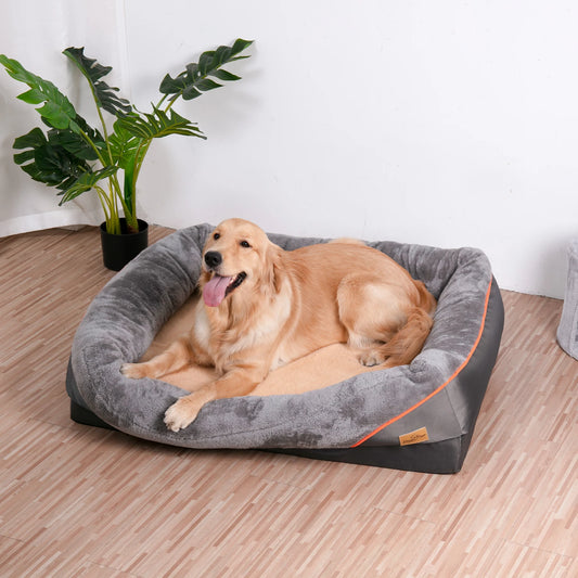 BINGOPAW Orthopedic Memory Foam Dog Bed With Quilted Bolster Waterproof