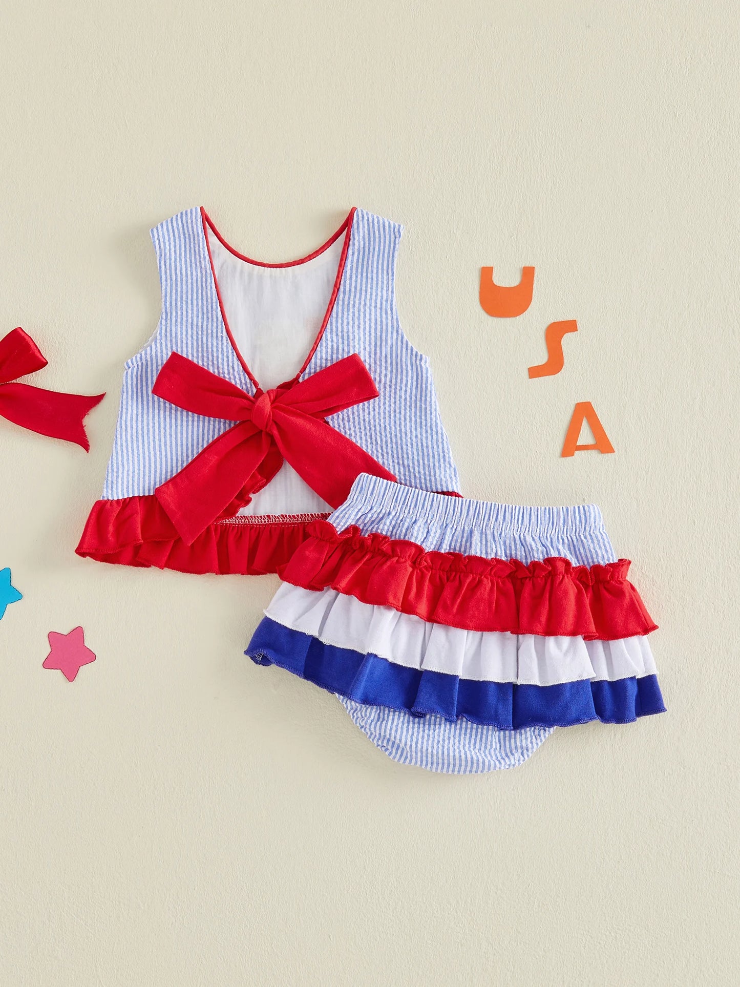 Independence Day Toddler Outfit Set For Baby Girls