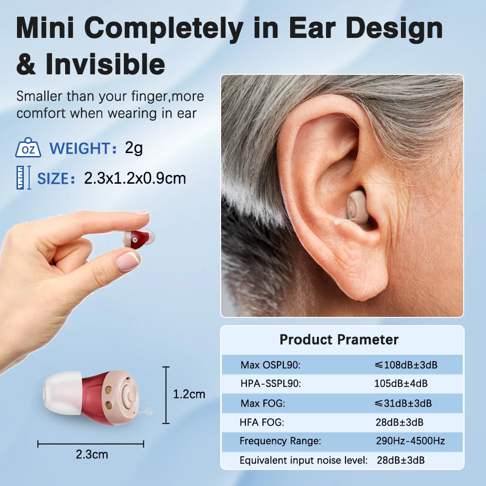 JINGHAO Mini Hearing Aids Rechargeable In Ear Amplifier 16 Hours Working Time