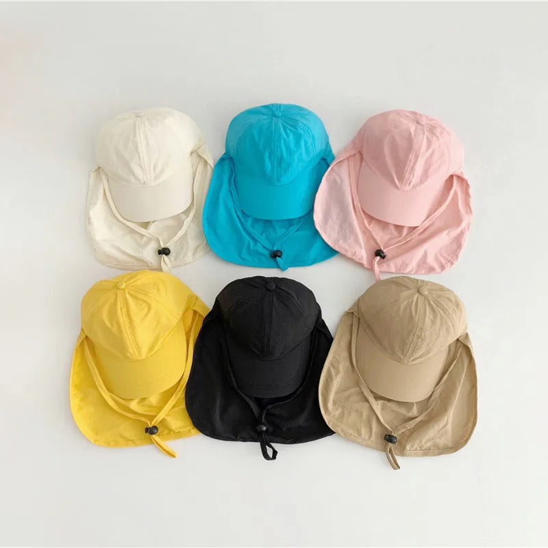 Summer Baby Sun Hat With Shawl Quick Dry Neck Protector Kids Visor Cap