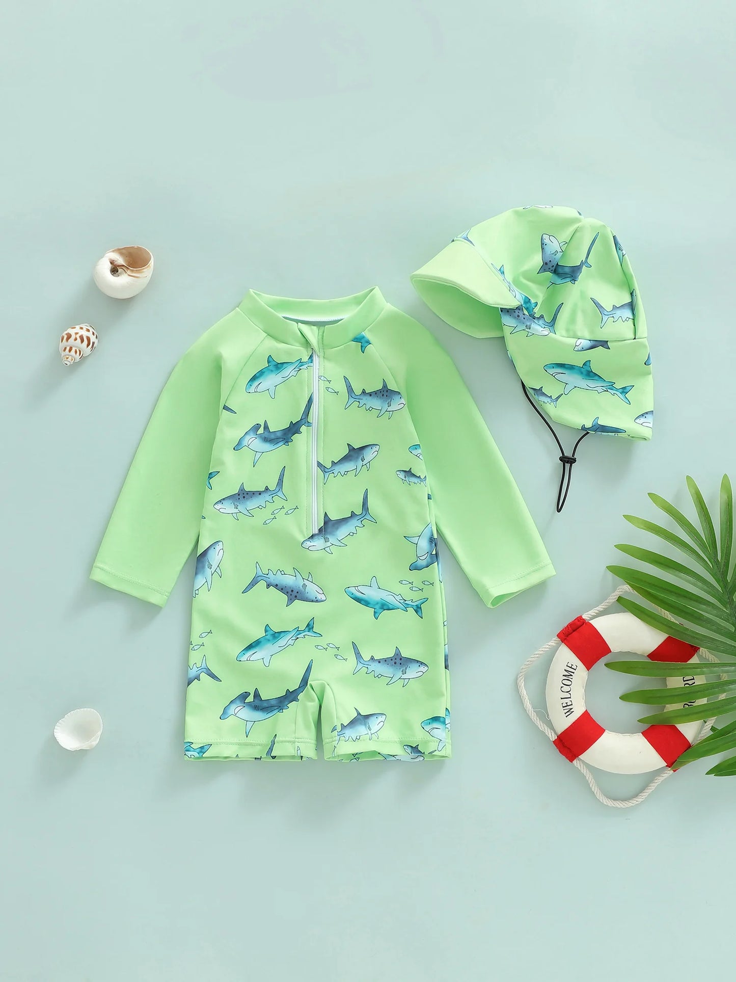 Meihuida Baby Rash Guard Swimsuit Shark Print Zip Closure