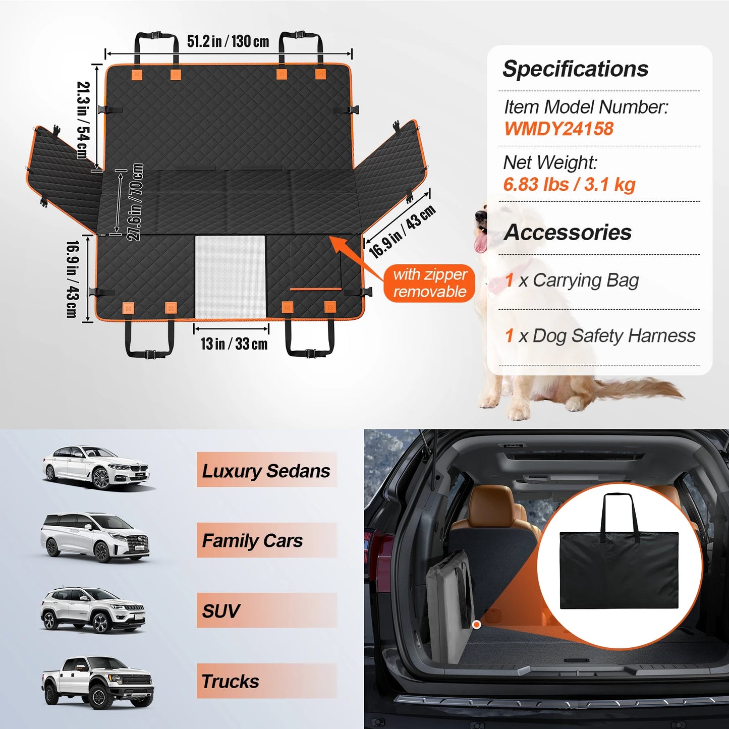 SucceBuy Back Seat Extender Dog Car Hammock With Mesh Window And Storage