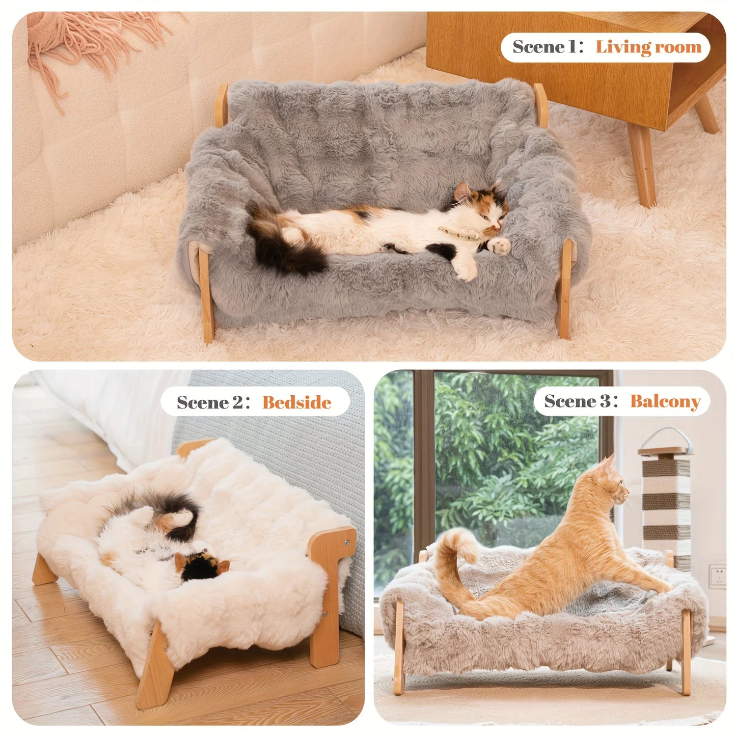 Elevated Solid Wood Pet Couch Bed for Cats and Dogs