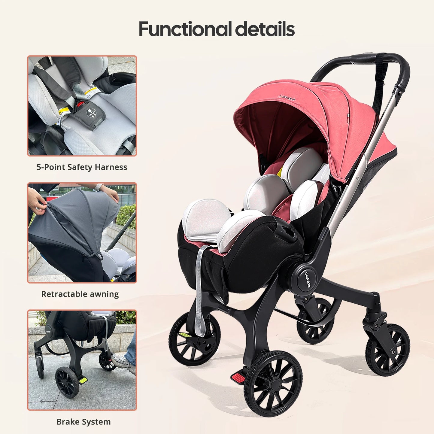 Foldable Baby Stroller Newborn Bidirectional Push Adjustable Backrest
