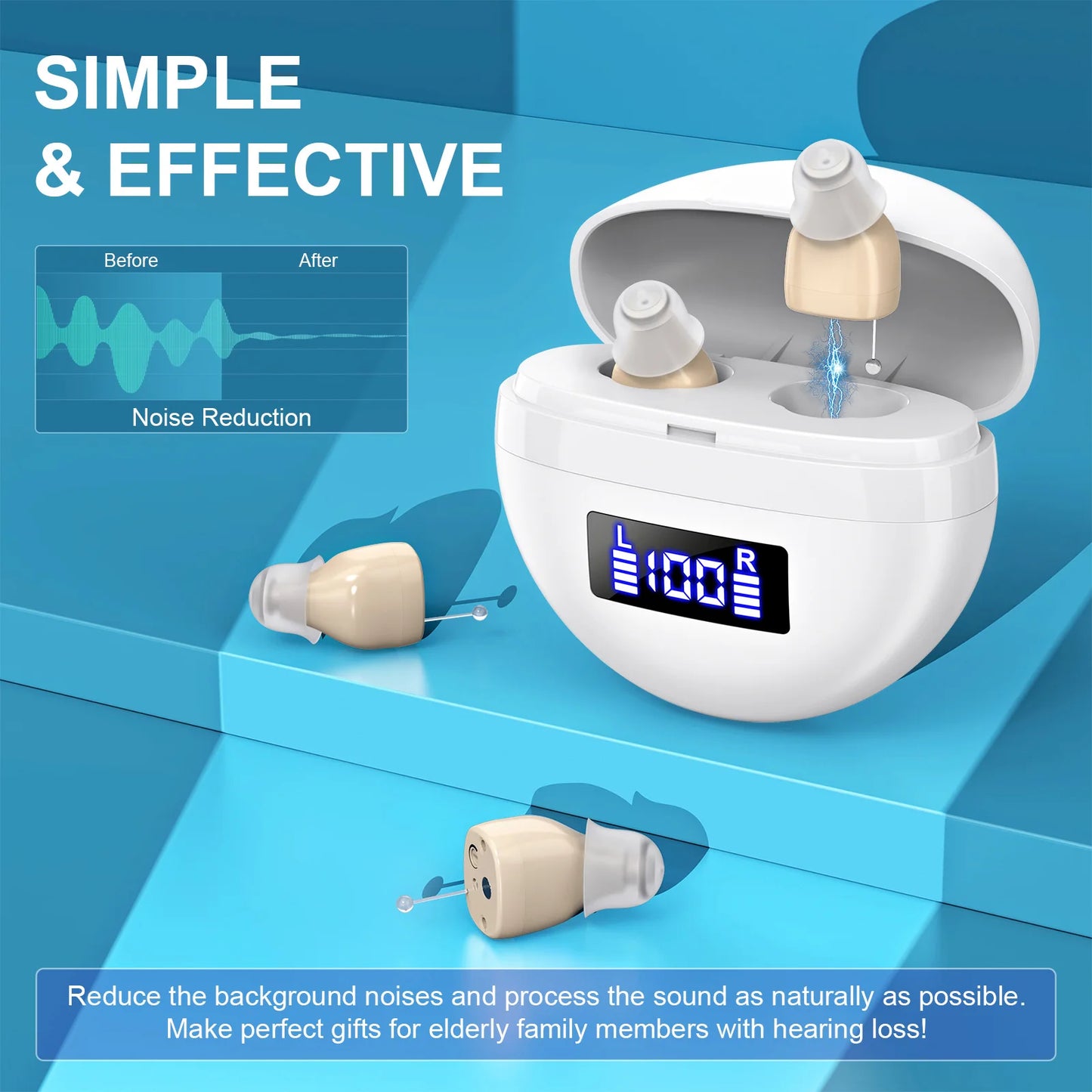 K FCOPTEE Mini In Ear Hearing Amplifier With Rechargeable Display