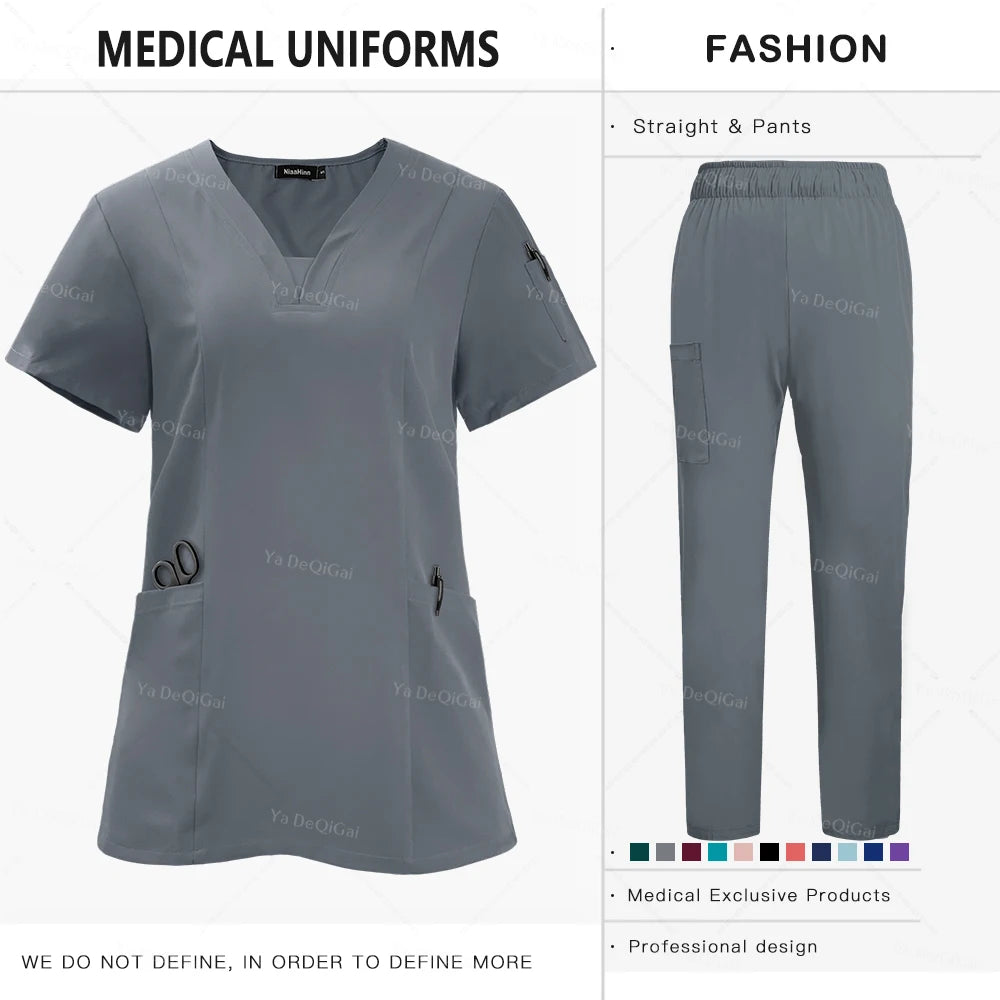 Nursing Scrubs Sets Unisex Medical Uniform Tops Pants