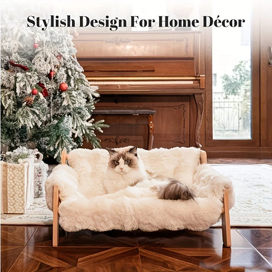 Elevated Solid Wood Pet Couch Bed for Cats and Dogs
