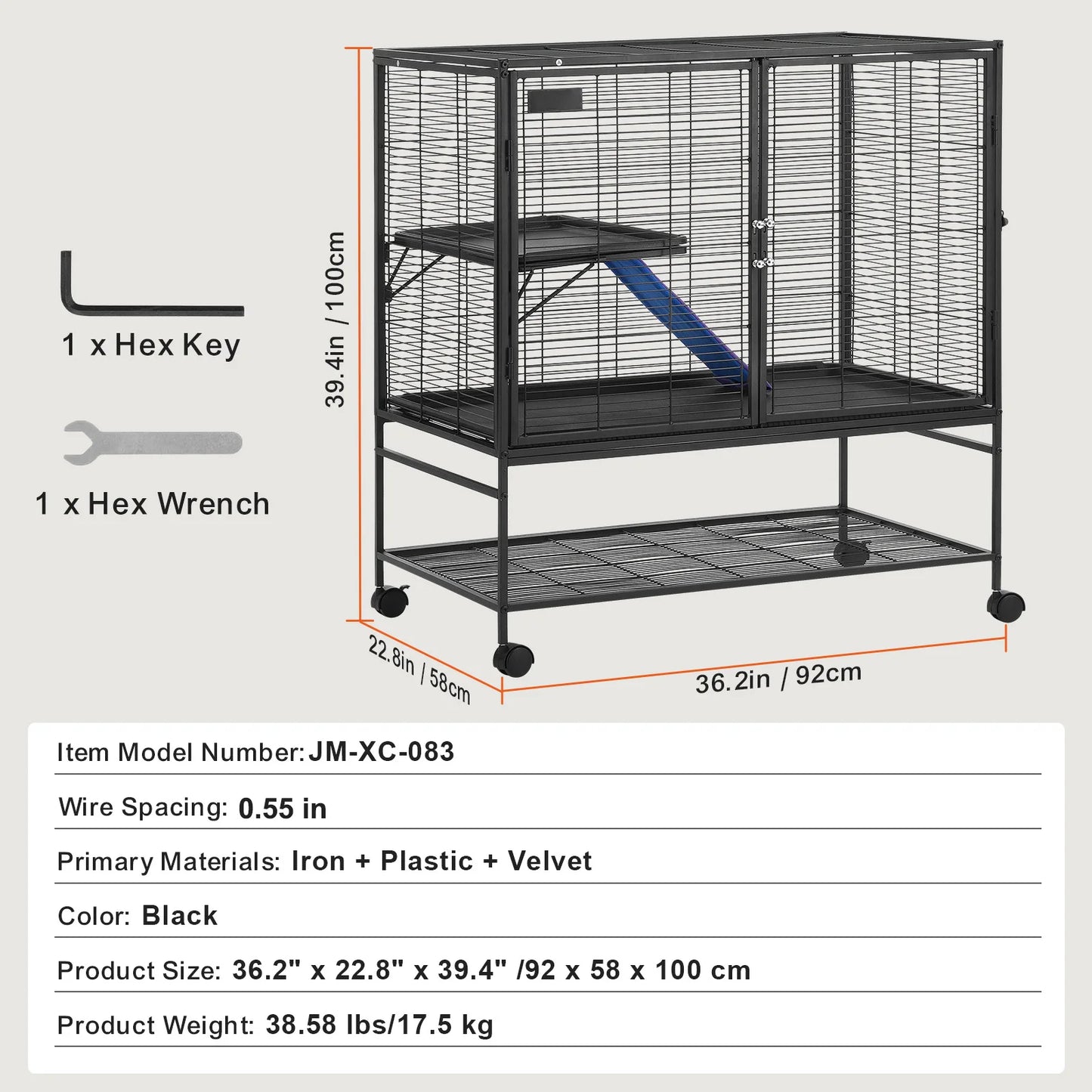Rolling Metal Ferret Cage 4-Tier For Small Animals