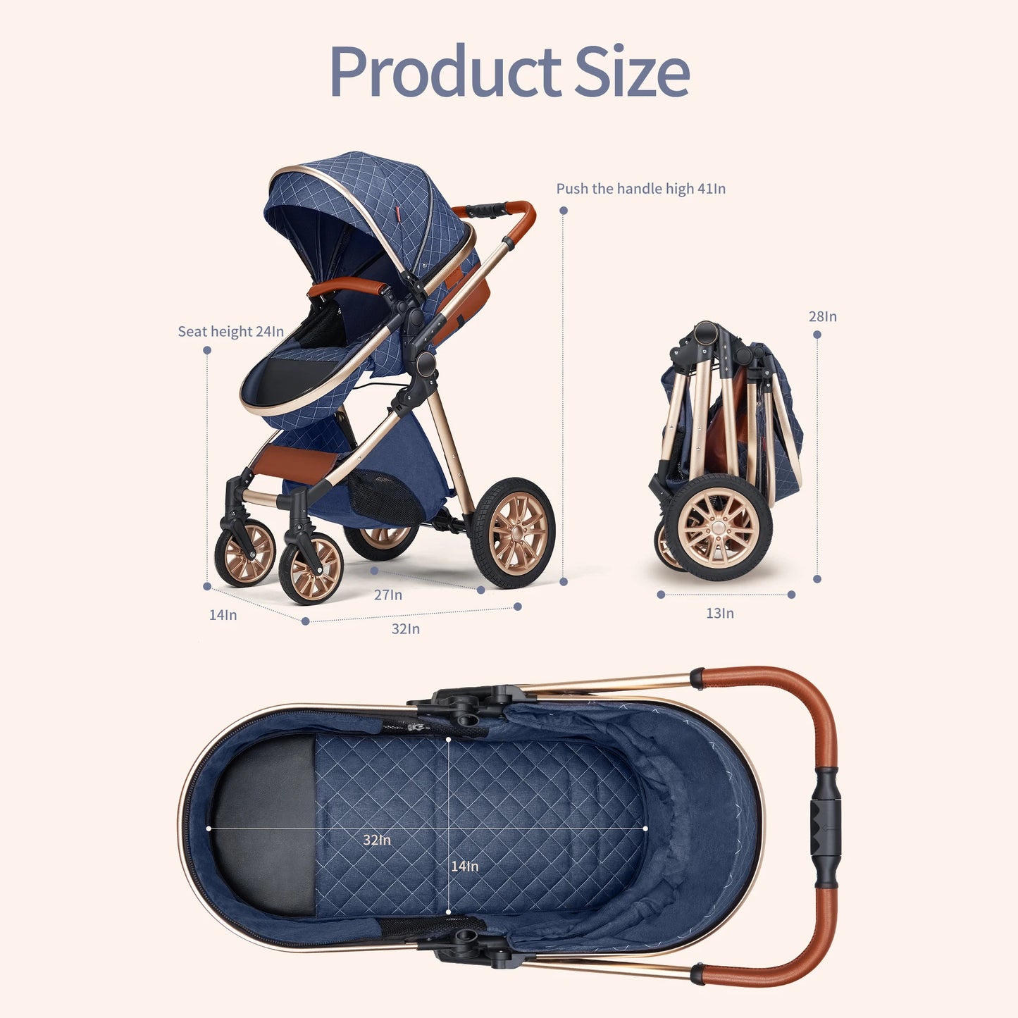 3-in-1 Baby Stroller Pram With Mom Bag Travel System