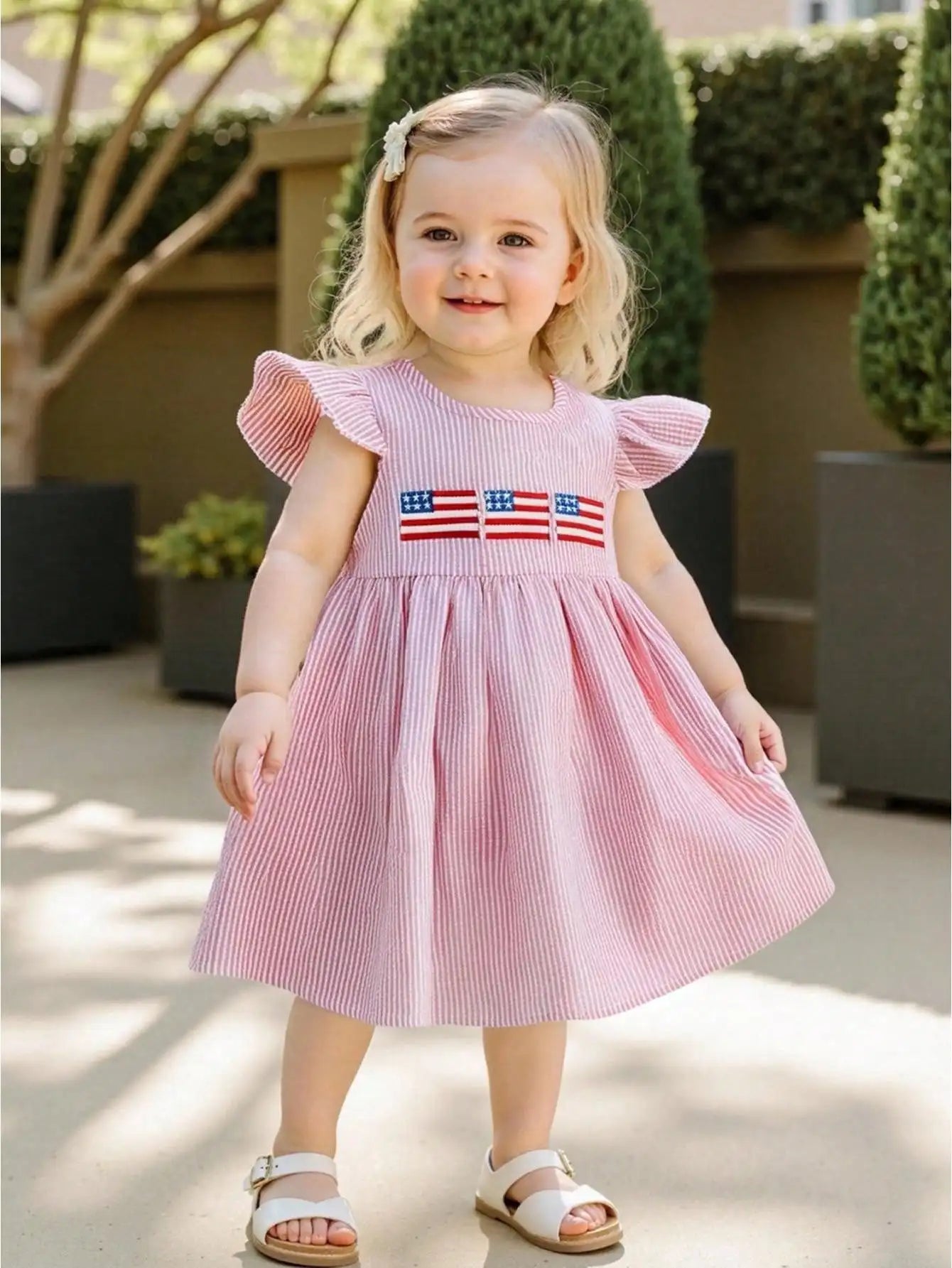 Toddler Girl Fourth Of July Dress American Flag Smocked