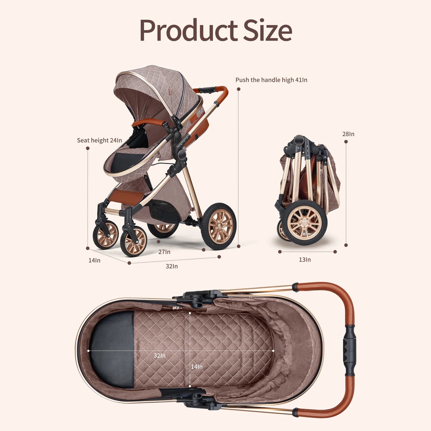 High Landscape 3 In 1 Baby Pram Stroller Reversible Seat