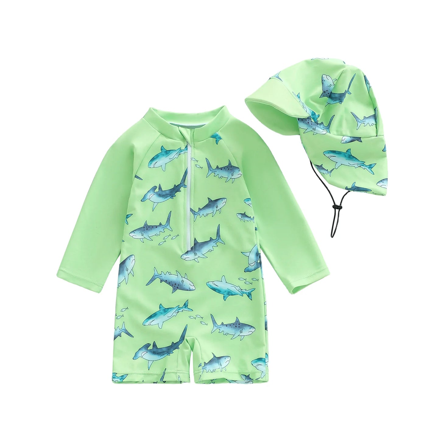 Meihuida Baby Rash Guard Swimsuit Shark Print Zip Closure