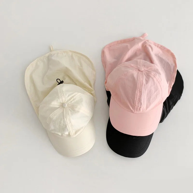 Summer Baby Sun Hat With Shawl Quick Dry Neck Protector Kids Visor Cap