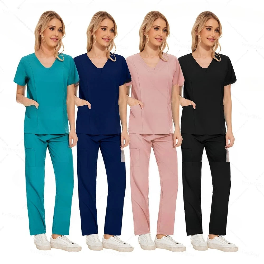 Nursing Scrubs Sets Unisex Medical Uniform Tops Pants