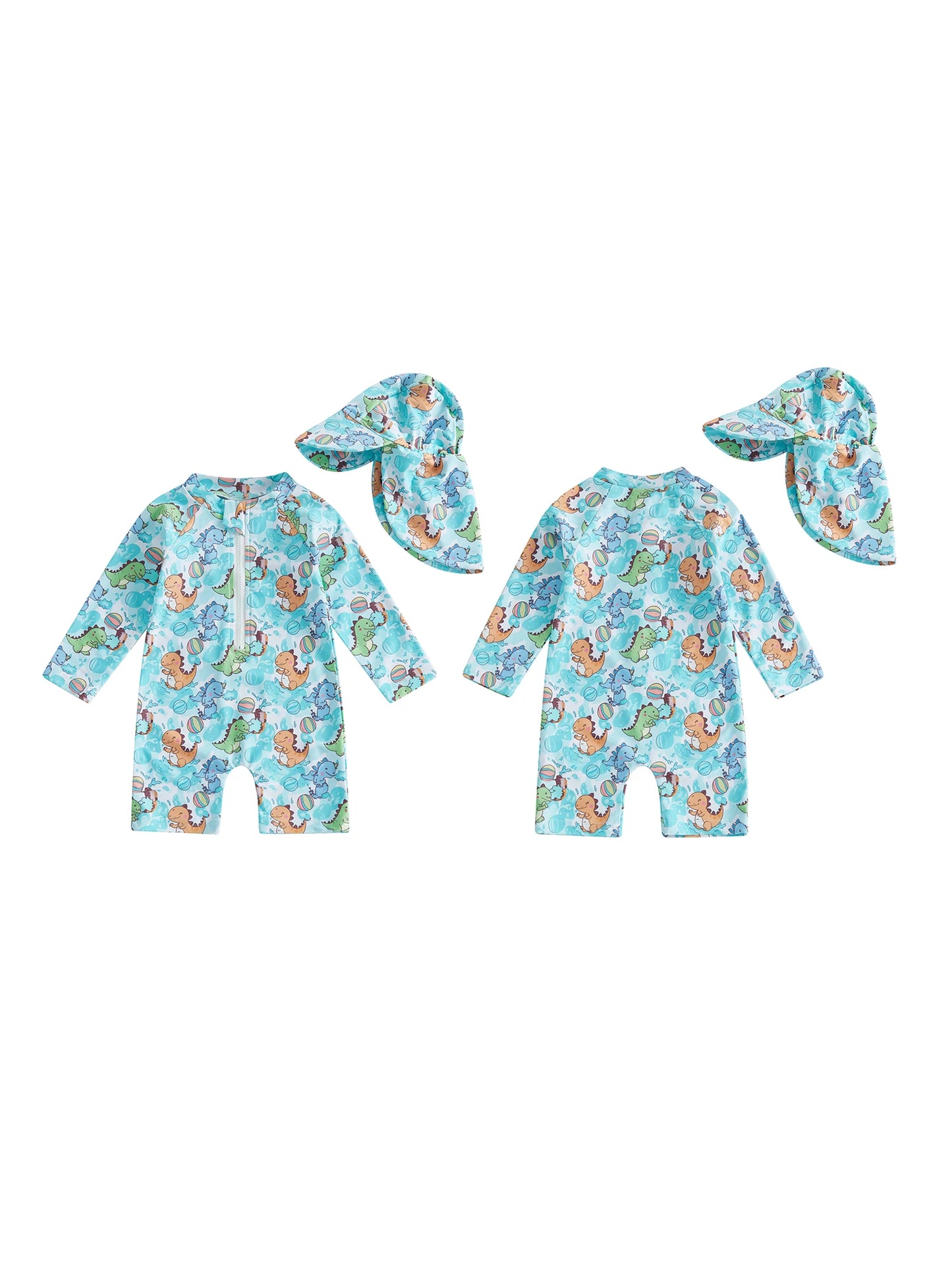 Rash Guard Swimsuit Set With Sun Hat For Baby Girls