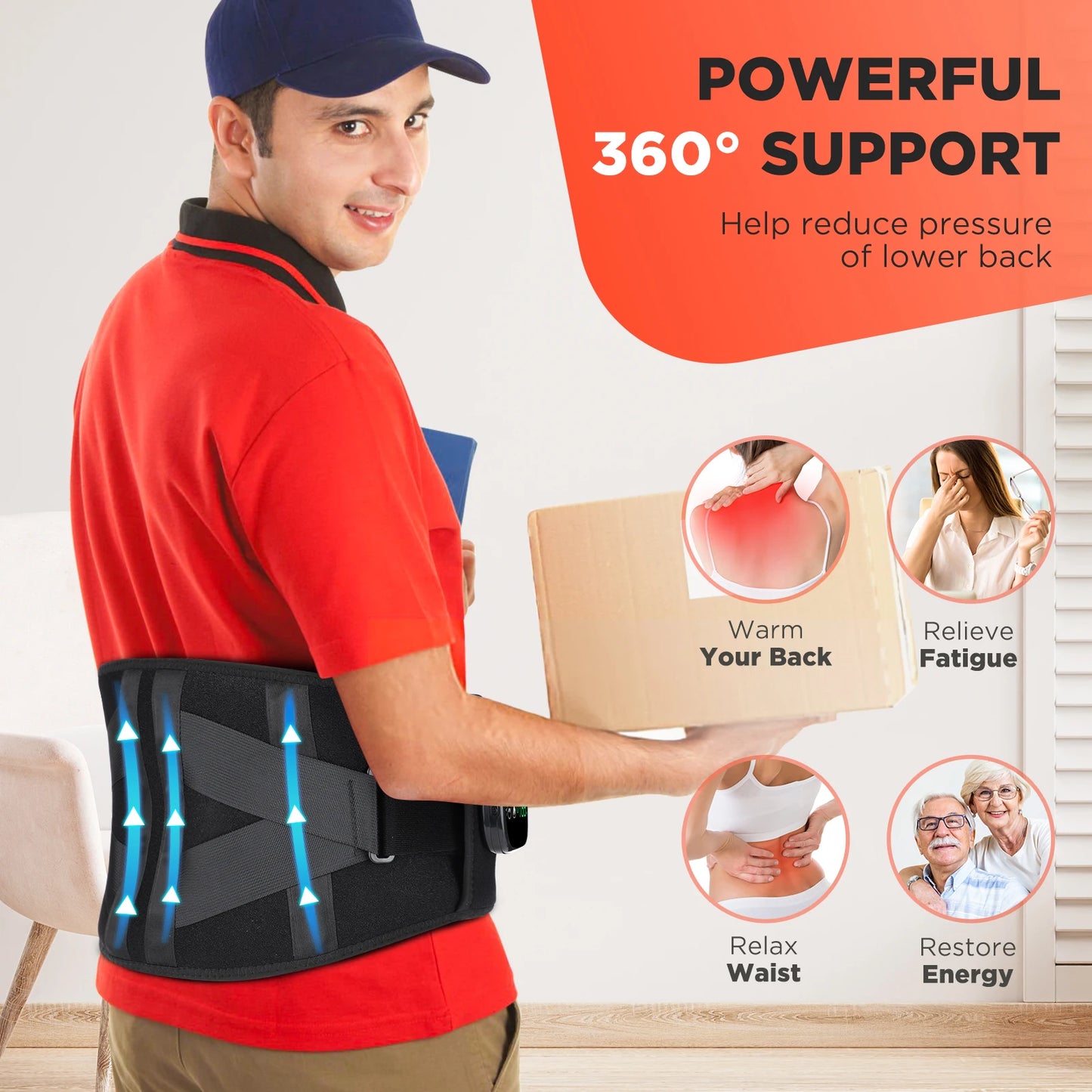 PASTSKY Electric Heating Waist Massager Vibration Hot Compress Belt