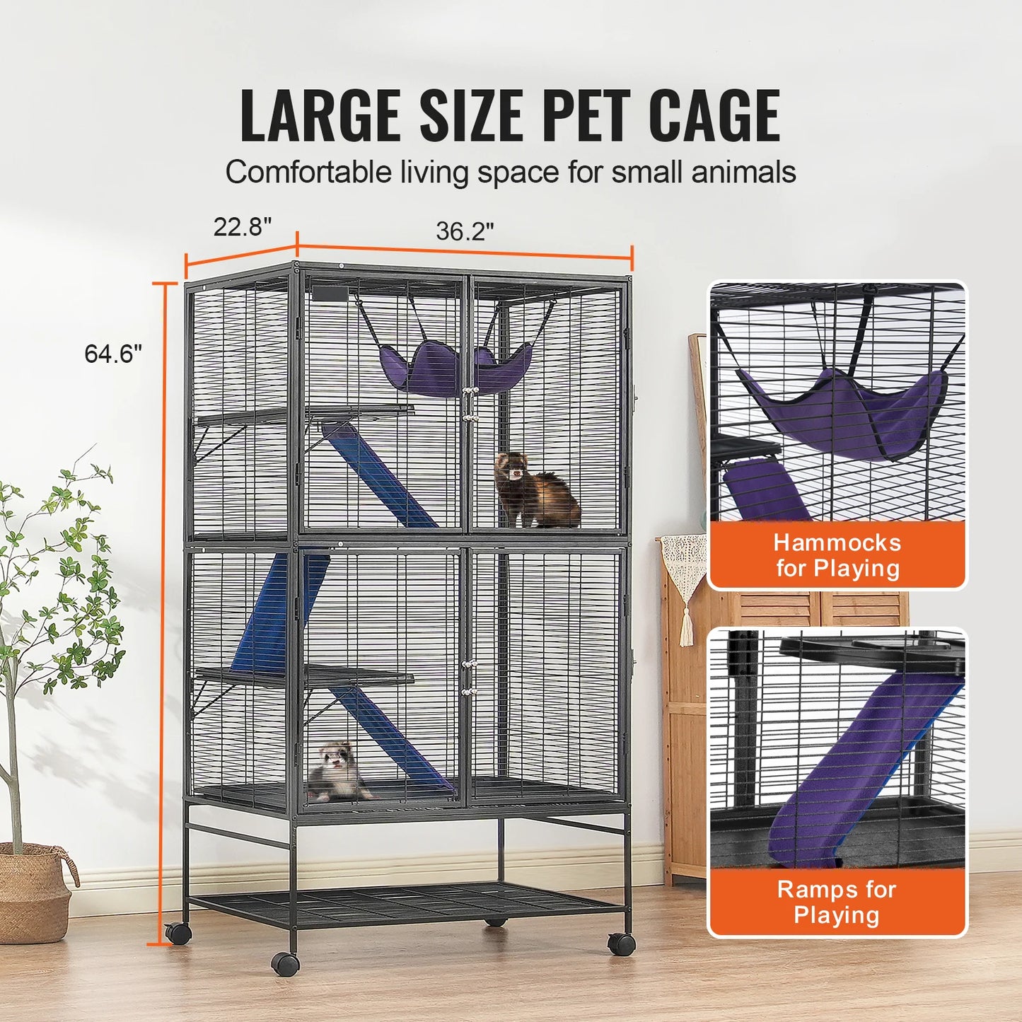 Rolling Metal Ferret Cage 4-Tier For Small Animals