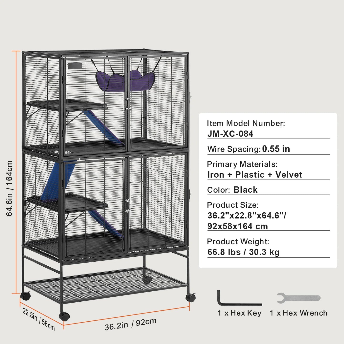 Rolling Metal Ferret Cage 4-Tier For Small Animals