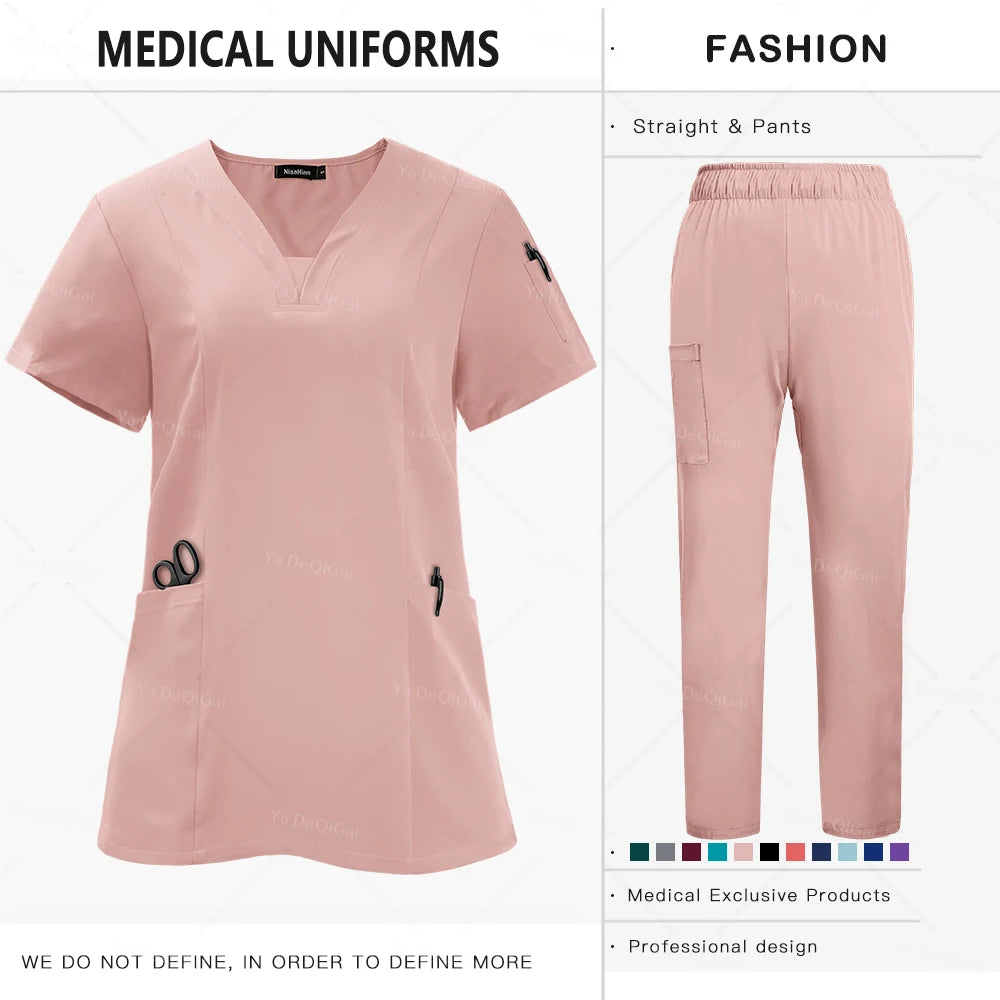 Nursing Scrubs Sets Unisex Medical Uniform Tops Pants