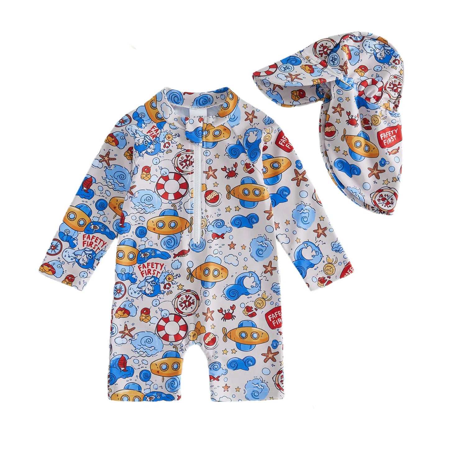 Rash Guard Swimsuit Set With Sun Hat For Baby Girls