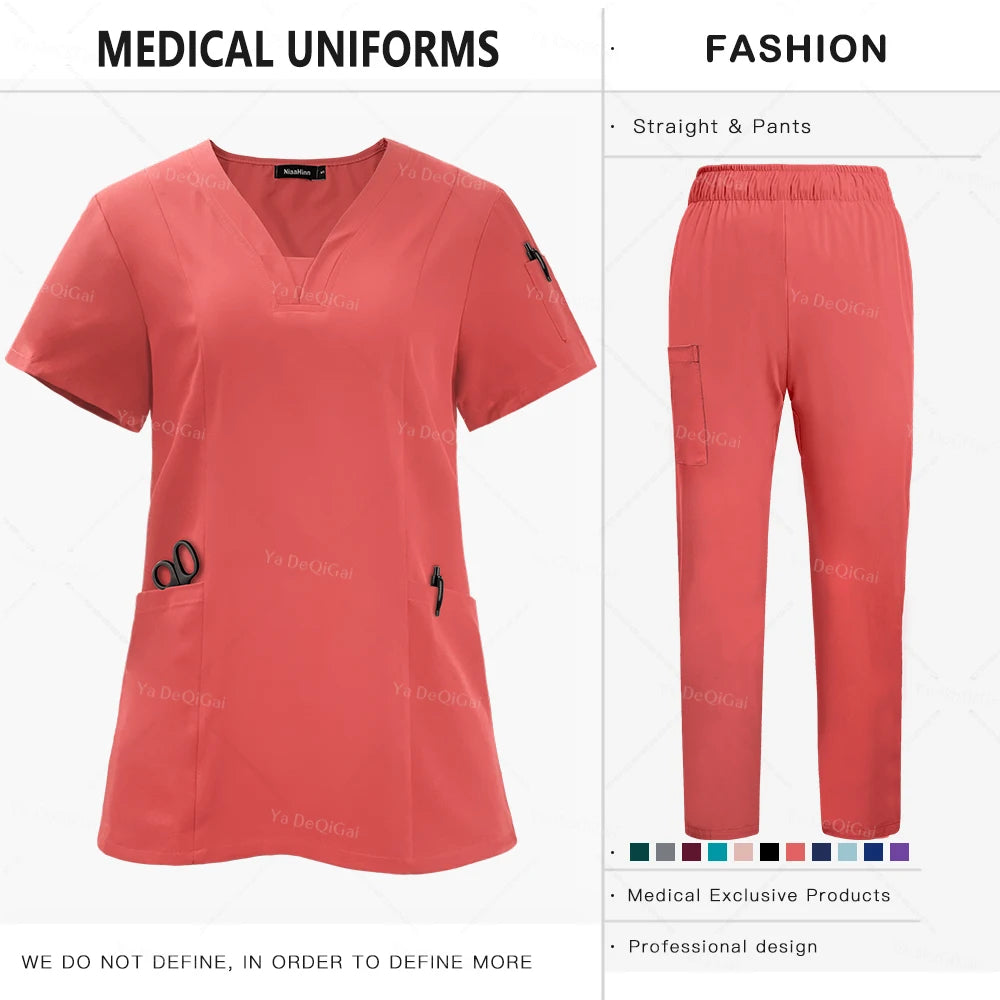 Nursing Scrubs Sets Unisex Medical Uniform Tops Pants