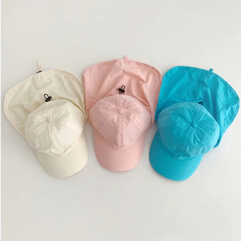 Summer Baby Sun Hat With Shawl Quick Dry Neck Protector Kids Visor Cap