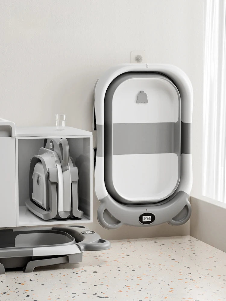 Portable Collapsible Baby Bath Tub With Thermometer And Floating Cushion