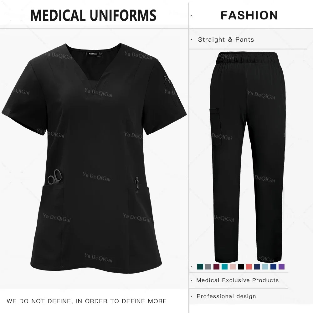 Nursing Scrubs Sets Unisex Medical Uniform Tops Pants