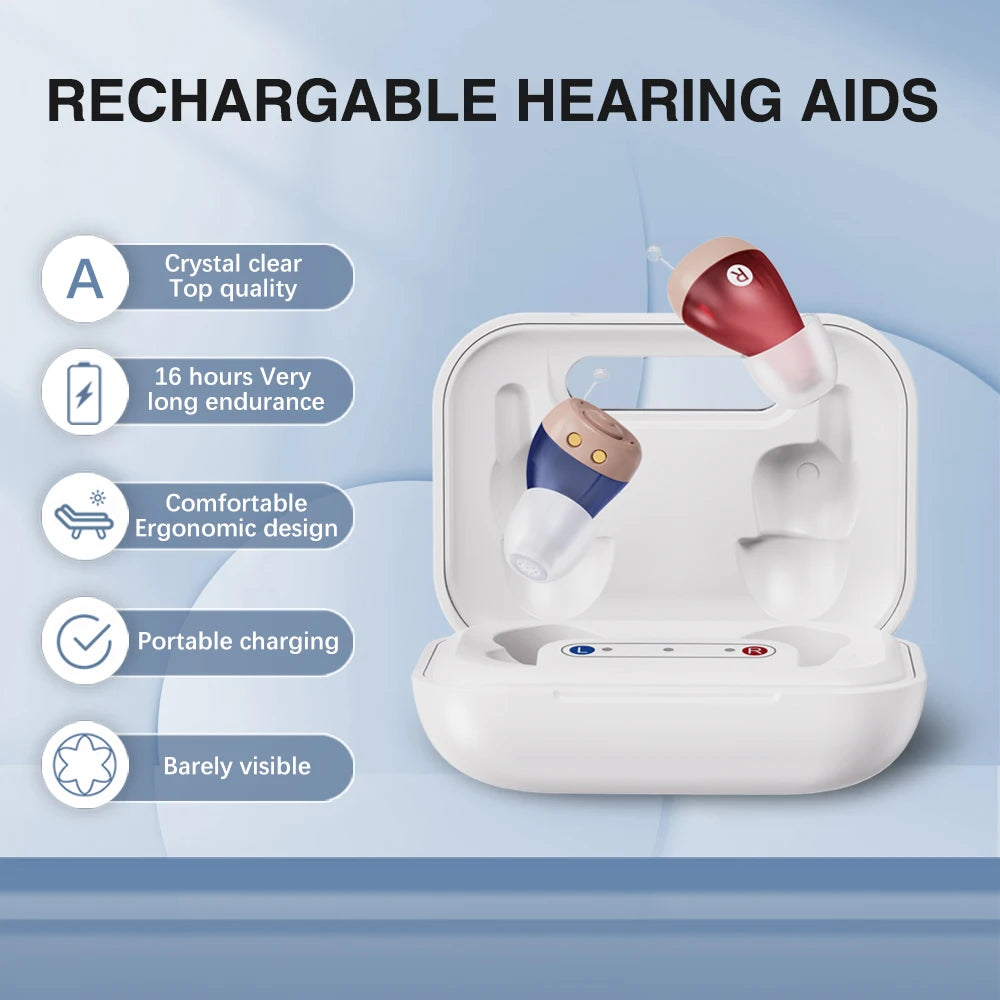 JINGHAO Mini Hearing Aids Rechargeable In Ear Amplifier 16 Hours Working Time
