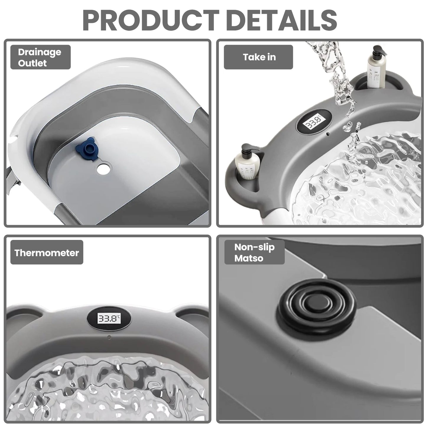 Portable Collapsible Baby Bath Tub With Thermometer And Floating Cushion