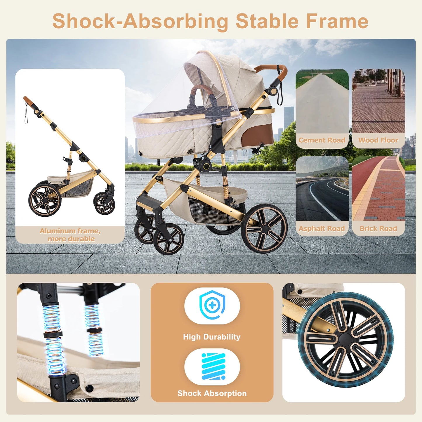 2 In 1 Baby Stroller High Landscape Convertible Bassinet Pram