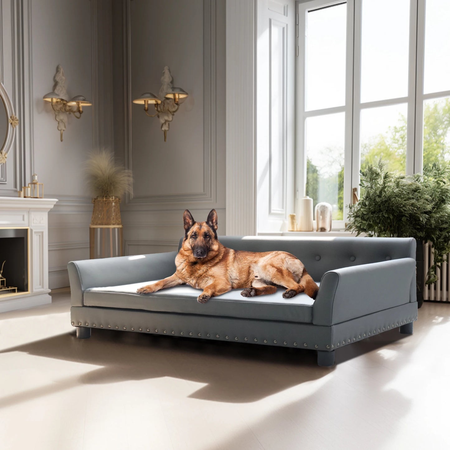BINGOPAW Durable Leather Elevated Rectangle Dog Bed For Dogs
