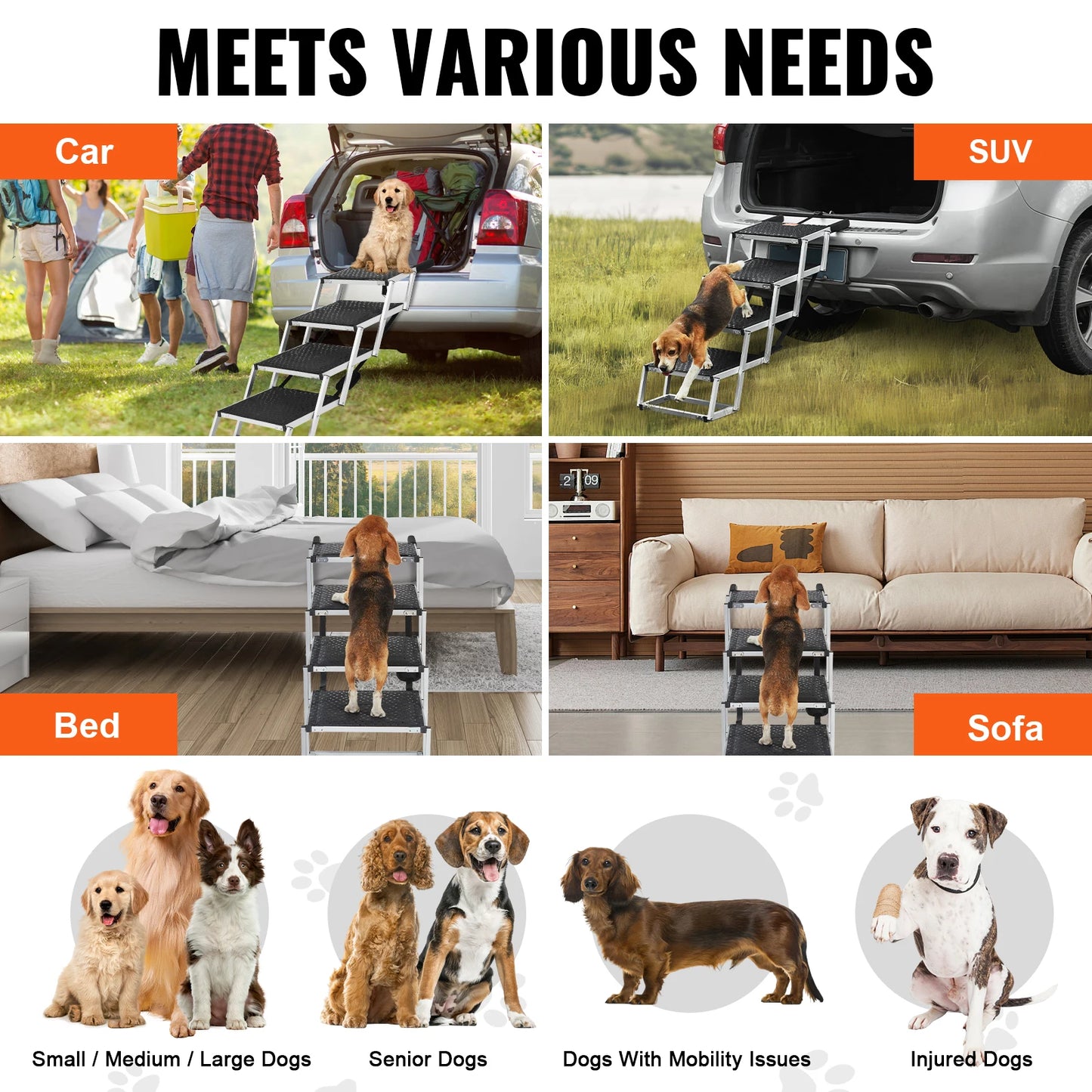 SucceBuy Foldable Dog Car Steps Aluminum 150 Lb Capacity