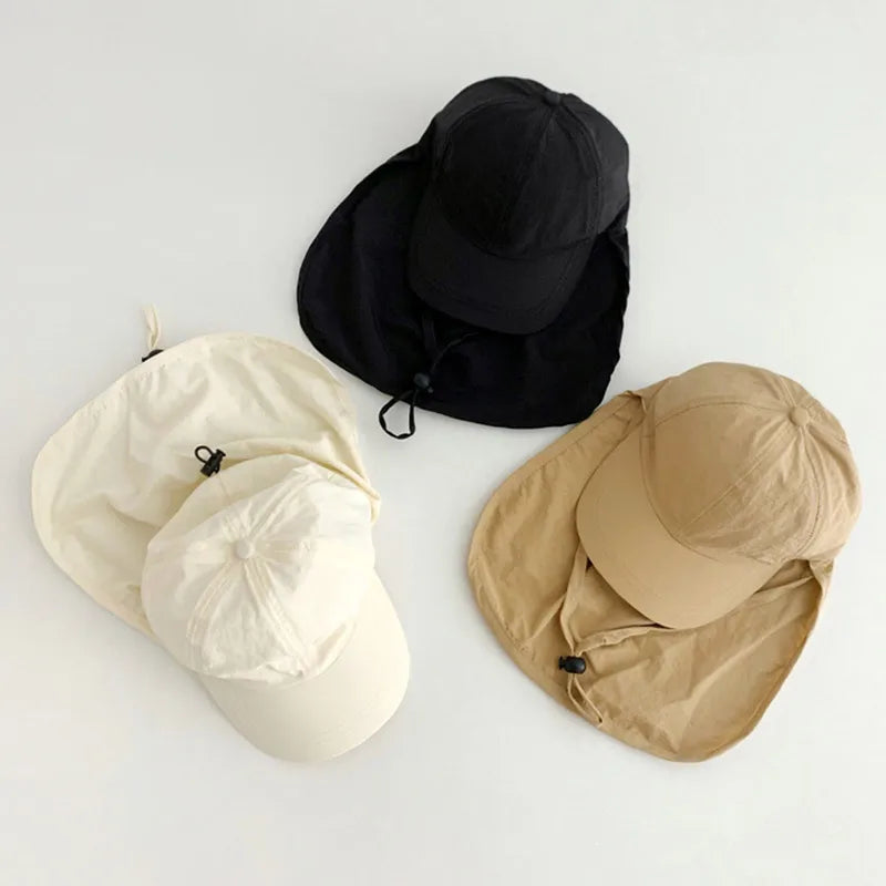 Summer Baby Sun Hat With Shawl Quick Dry Neck Protector Kids Visor Cap