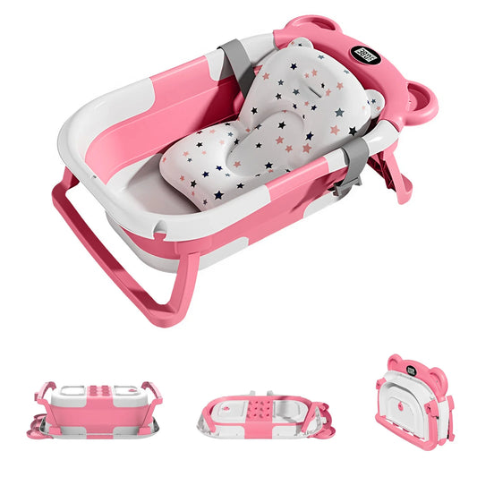 Portable Collapsible Baby Bath Tub With Thermometer And Floating Cushion