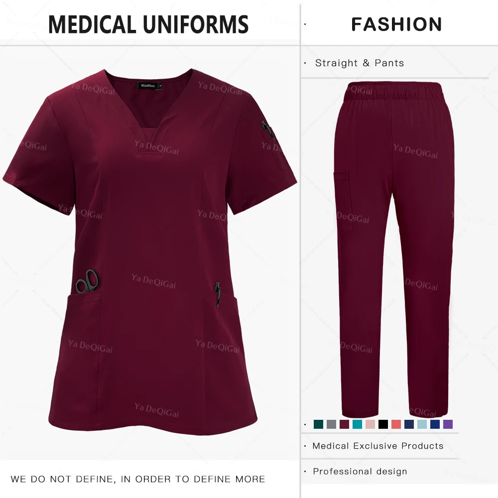 Nursing Scrubs Sets Unisex Medical Uniform Tops Pants