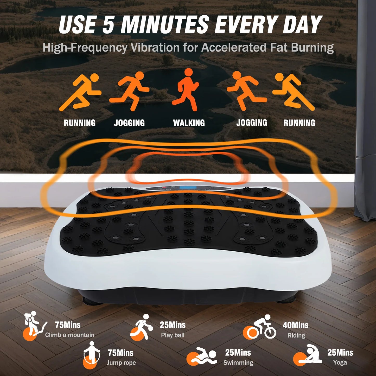 Body Vibration Plate Exercise Machine With Resistance Bands Remote Control