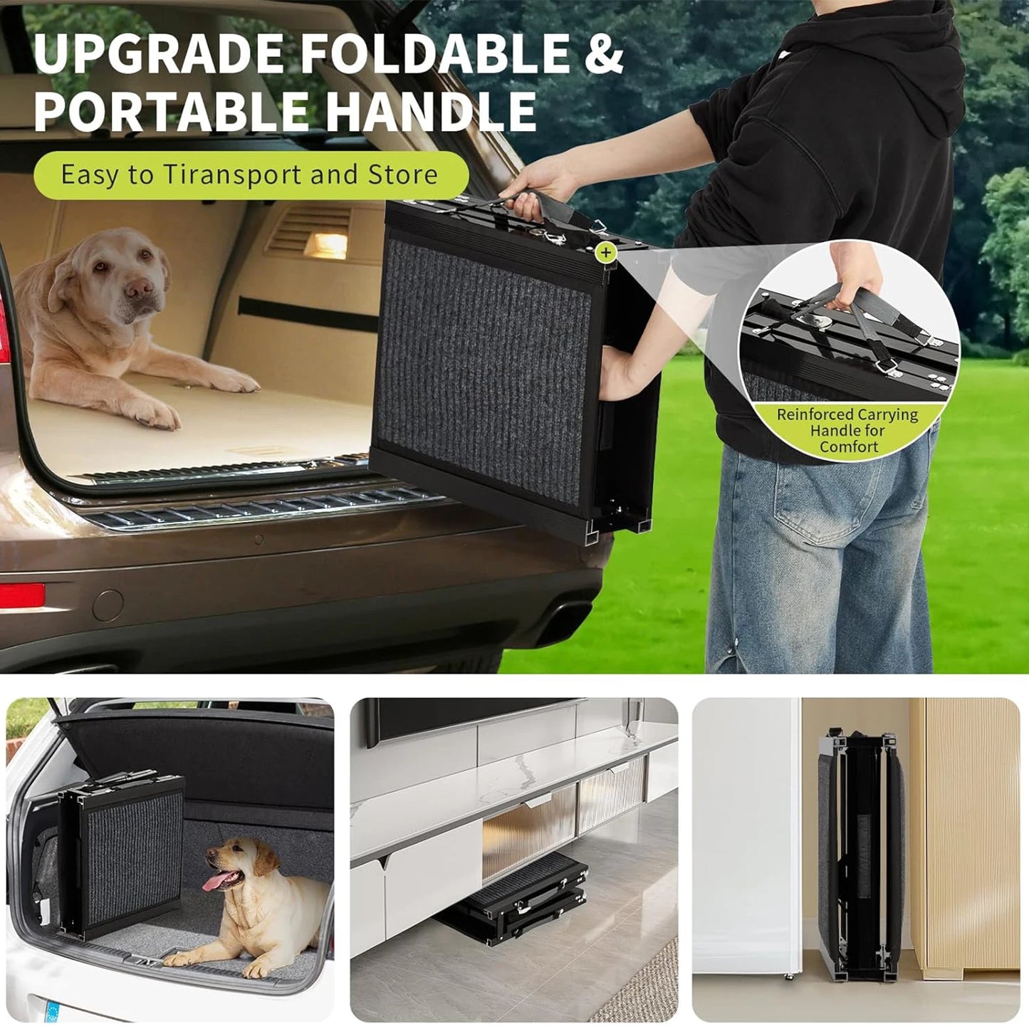 HiMISS Upgraded Folding Car Ramp For Large Dogs With Non Slip Surface