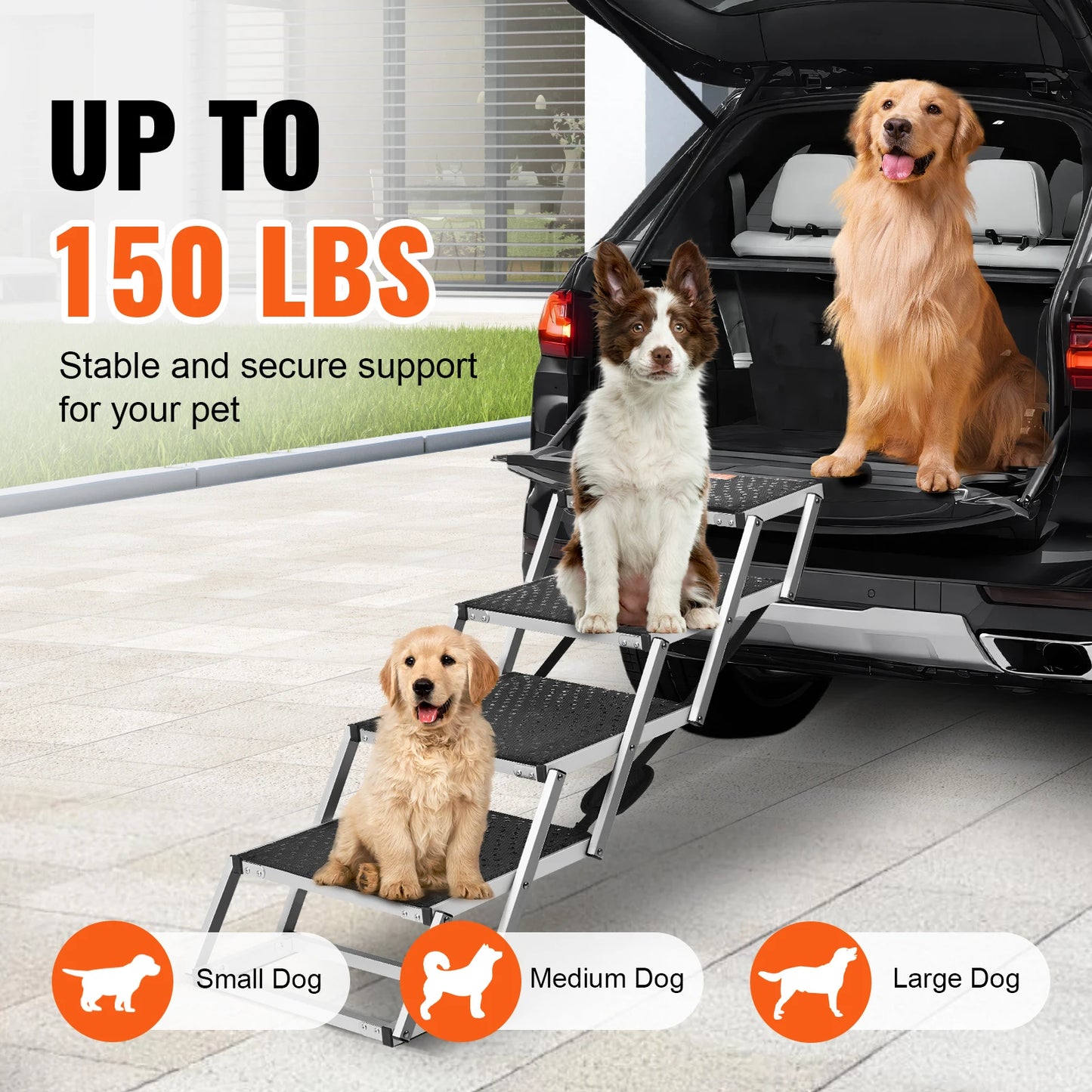 SucceBuy Foldable Dog Car Steps Aluminum 150 Lb Capacity