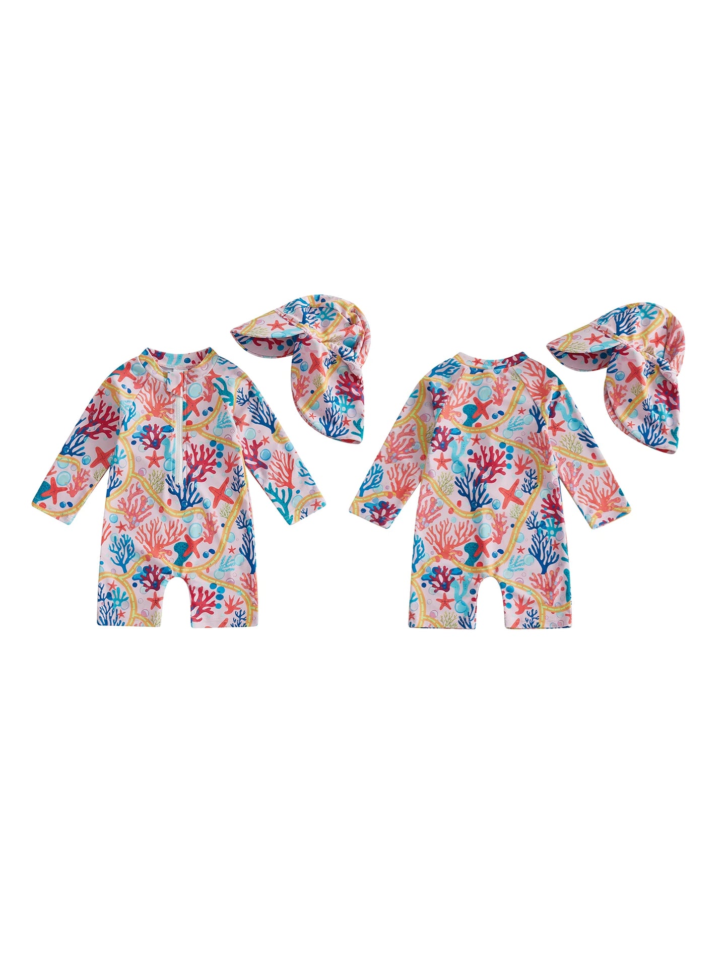 Rash Guard Swimsuit Set With Sun Hat For Baby Girls